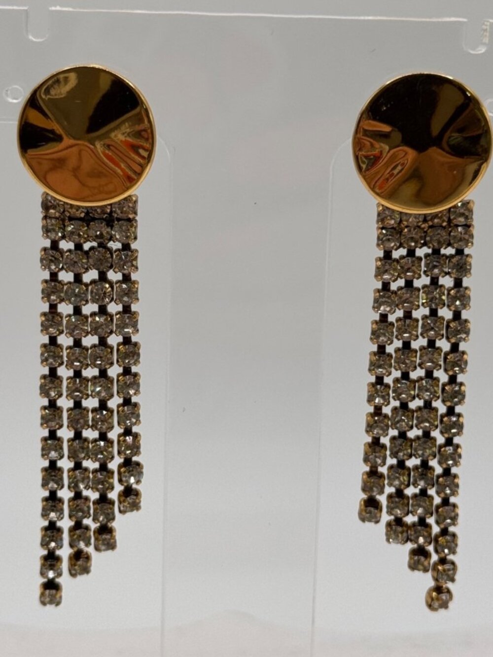 J Crew Gold Tone Rhinestone Fringe Dangle Earrings Statement Runway Glam